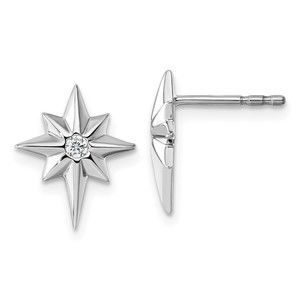 925 Sterling Silver Rhodium-plated Star with Diamond Post Earrings